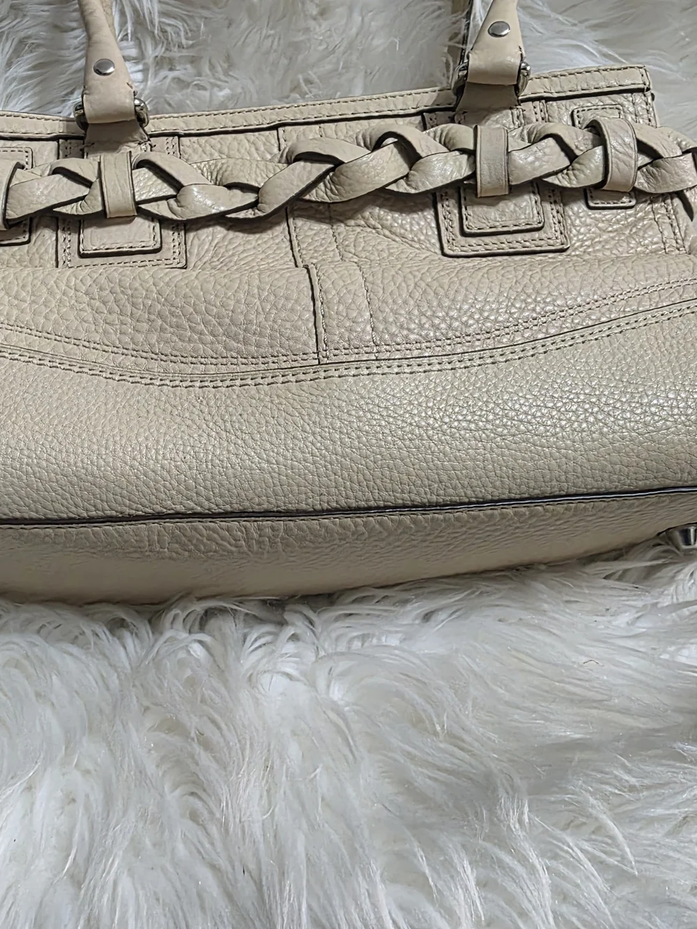 Coach Cream Braided Leather Tote with Tassel Charm